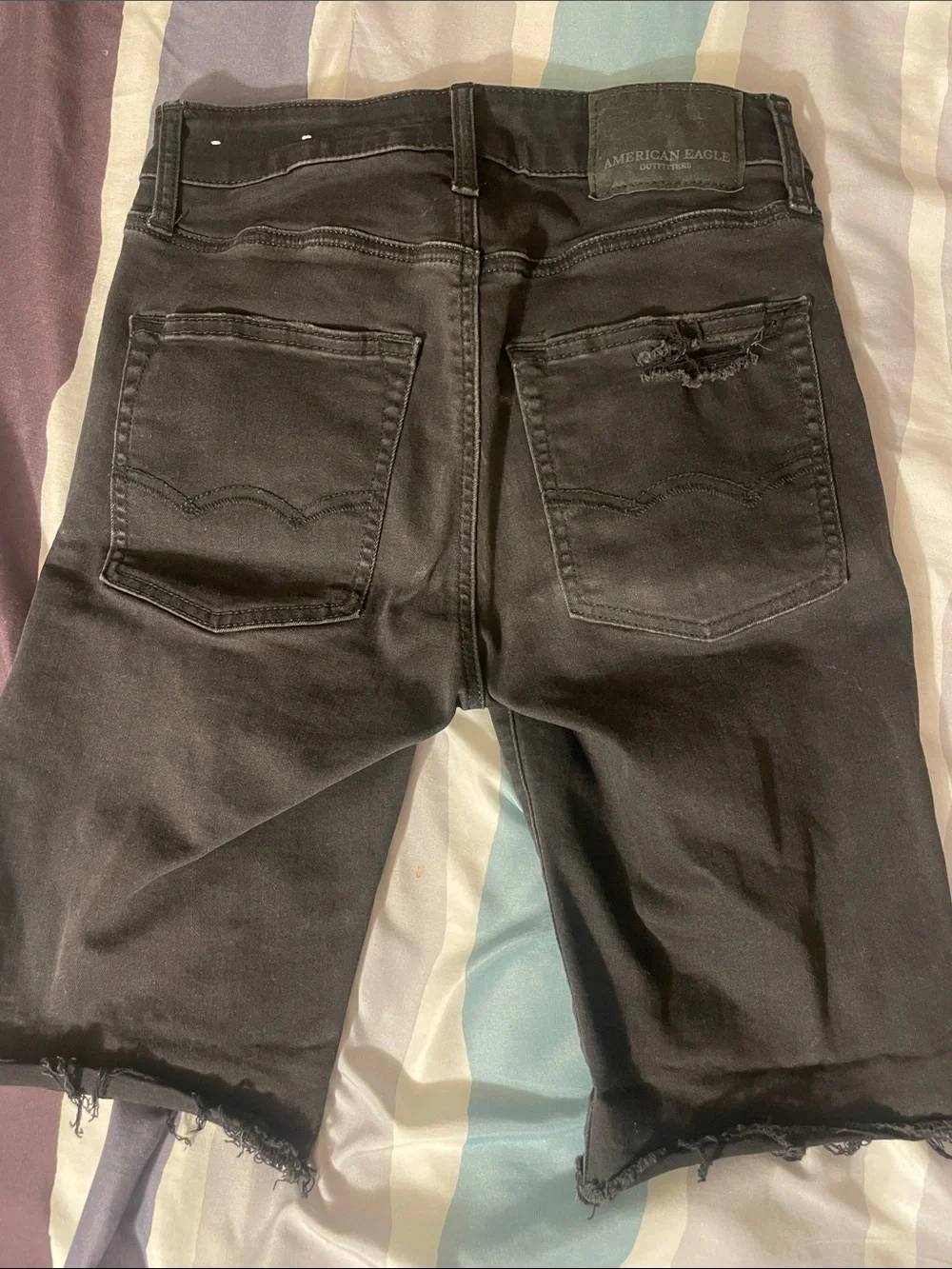 American Eagle Black Frayed Hem Denim Shorts